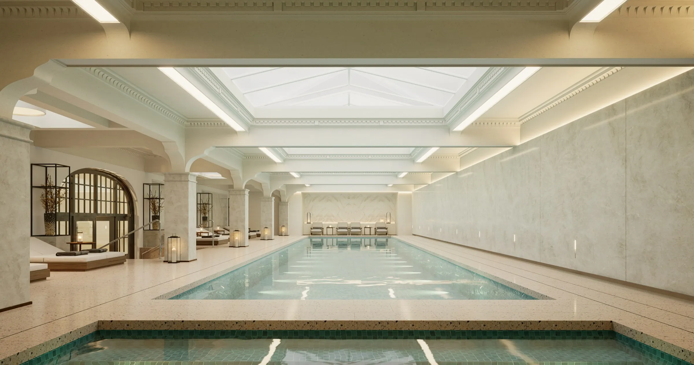 Indoor pool under a glass roof with loungers – Marbella